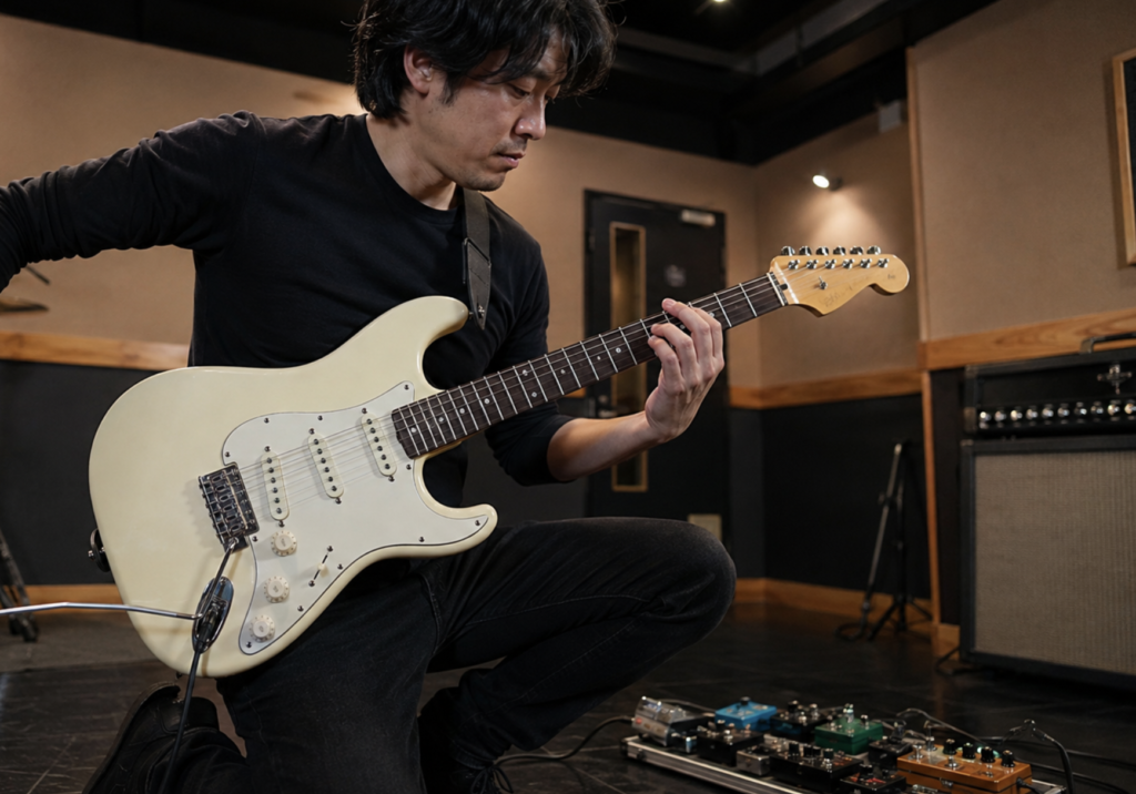 ストラトタイプギターでトレモロアームを使用する日本人ギタリスト