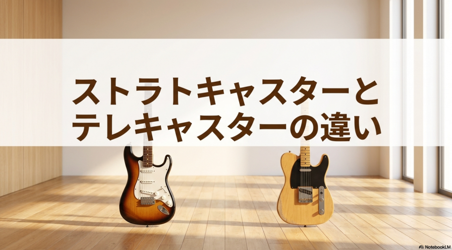 サンバーストのストラトキャスターとナチュラルカラーのテレキャスターを並べ、両者の違いを示したタイトル画像